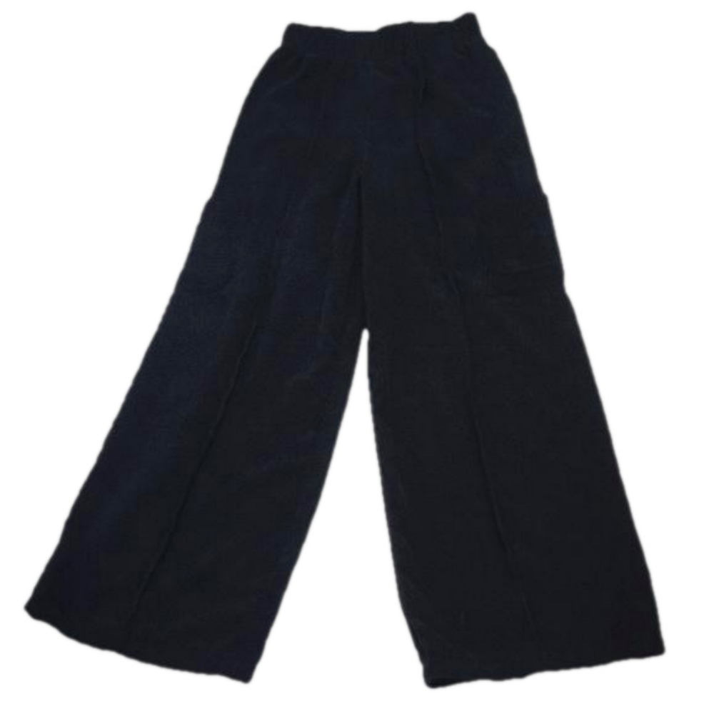 GIRLS HIGH RISE WIDE LEG BLACK CHUNKY CORDUROY CARGO POCKET PANTS SIZE XS